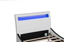 SlumberWorx Orion Led Lights Headboard Gaming Style Faux Leather Single Bed Frame (White With Black) - thumbnail 5