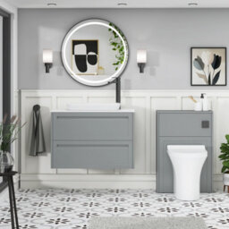 Royal Bathrooms Royal Bathroom Elmore 800mm Matt Pebble Grey Wall Mounted Bathroom Vanity Unit 2 Drawer Plain White Worktop With Qubix Basin - thumbnail 5