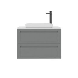 Royal Bathrooms Royal Bathroom Elmore 800mm Matt Pebble Grey Wall Mounted Bathroom Vanity Unit 2 Drawer Plain White Worktop With Qubix Basin - thumbnail 7
