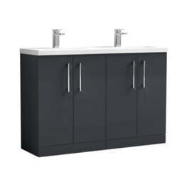Balterley Bramshall 1205mm Floor Standing 4 Door Double Basin Vanity Unit For Modern Bathroom Storage - Dark Grey - thumbnail 1