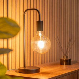 Valuelights Bronx Industrial Style Black Metal Curved Stem Bedside Table Lamp Living Room Bedroom Light - Bulb Included - thumbnail 5
