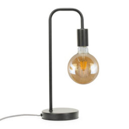 Valuelights Bronx Industrial Style Black Metal Curved Stem Bedside Table Lamp Living Room Bedroom Light - Bulb Included - thumbnail 1