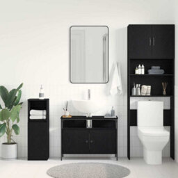 Walplus Bathroom Sink Cabinet Black Oak 80 X 30 X 60 Cm Engineered Wood - thumbnail 4
