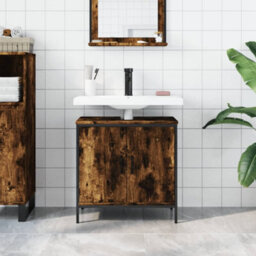 Berkfield Bathroom Sink Cabinet Smoked Oak 60X30X60 Cm Engineered Wood - thumbnail 3