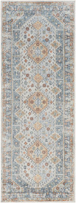 Livabliss Lillian-Washable Blue Brown Traditional Vintage Boho Living Dining Rug 80 X 220 Cm Easy Care, Non Shedding - image 1