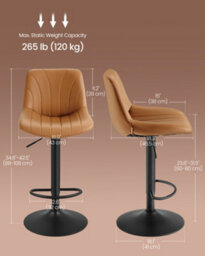 LEDREM Bar Stools Set Of 2, Adjustable Bar Chairs With Backs, 360 Swivel, Metal Footrest, Barstools, For Kitchen Dining Reception - thumbnail 3