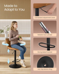LEDREM Bar Stools Set Of 2, Adjustable Bar Chairs With Backs, 360 Swivel, Metal Footrest, Barstools, For Kitchen Dining Reception - thumbnail 7