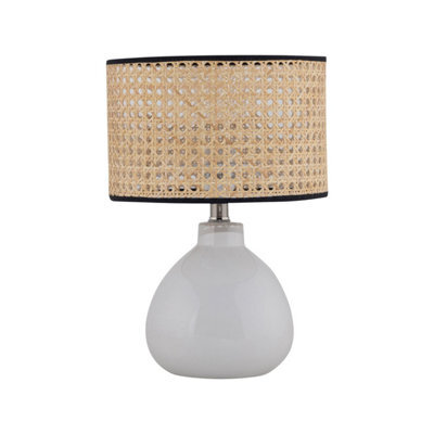 First Choice Lighting Tuscan White Ceramic Lamp With Natural Cane Shade - image 1