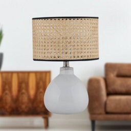 First Choice Lighting Tuscan White Ceramic Lamp With Natural Cane Shade - thumbnail 5