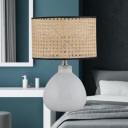 First Choice Lighting Tuscan White Ceramic Lamp With Natural Cane Shade - thumbnail 6