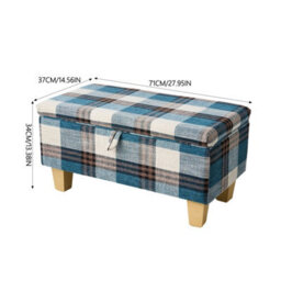 Living And Home Blue Plaid Linen Upholstered Storage Ottoman With Hidden Compartment 71Cm W - thumbnail 5