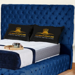 UKBEDFURNITURE Ambassador Blue Plush Valvet Upholstered Gas Lift Ottoman Storage Bed With 10 Inch Orthopedic Mattres - 54 Inch Headboard - thumbnail 2