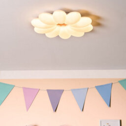 Beliani Ceiling Lamp With White Acrylic Flower Shade, Remote-Controlled Dimming, Dual Ceiling Or Wall Mount - thumbnail 1