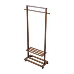 Walnut Heavy Duty Bamboo Clothes Rail Wooden Garment Stand Hanging Rack With Wheels - thumbnail 3