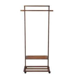 Walnut Heavy Duty Bamboo Clothes Rail Wooden Garment Stand Hanging Rack With Wheels - thumbnail 1