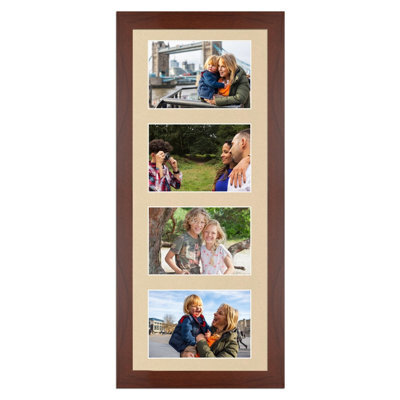 AK Frames 50X20Cm Rose Wood Modern Multi Photo Frame With Ivory Mount - Holds 4 Apertures (4X) 6X4 Photos - image 1