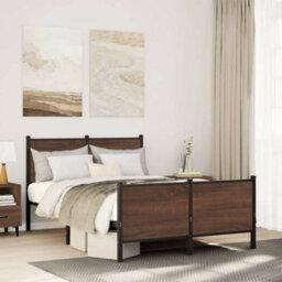 Berkfield Metal Bed Frame Without Mattress Brown Oak 137X190 Cm - thumbnail 1
