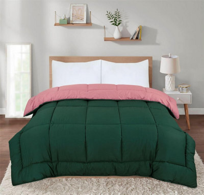 SleepyNights 13.5 Box Stitching Reversible Coverless Polycotton Duvet  Bottle Green And Dusty Pink Single - image 1