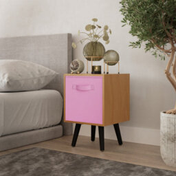 Urbn-Living Urbnliving 51Cm Height Beech Wooden Cube Storage Bookcase Light Pink Inserts Scandinavian Black Legs