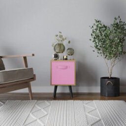 Urbn-Living Urbnliving 51Cm Height Beech Wooden Cube Storage Bookcase Light Pink Inserts Scandinavian Black Legs - thumbnail 2