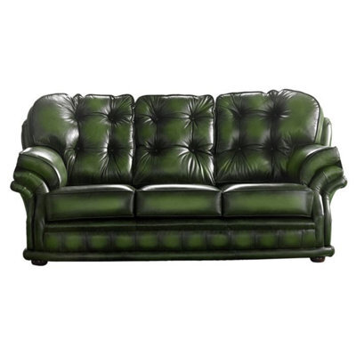 Chesterfield 3 Seater Antique Green Leather Sofa Bespoke In Knightsbridge Style - image 1