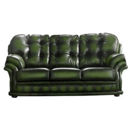 Chesterfield 3 Seater Antique Green Leather Sofa Bespoke In Knightsbridge Style - thumbnail 1