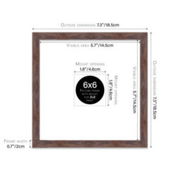 "6X6"" Walnut Picture Frame - 6X6"" Square Frame With 2X2"" Mount For 6X6""/2X2"" Pictures Luxurious Style Thin Edge, 1 Pack" - thumbnail 2
