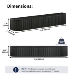 Matteo 180Cm Wall Mounted Floating Tv Cabinet With Fluted Doors - Black - thumbnail 4