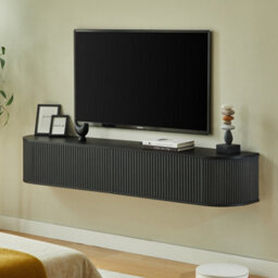 Matteo 180Cm Wall Mounted Floating Tv Cabinet With Fluted Doors - Black - thumbnail 7