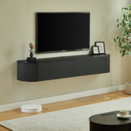 Matteo 180Cm Wall Mounted Floating Tv Cabinet With Fluted Doors - Black - thumbnail 6