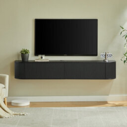 Matteo 180Cm Wall Mounted Floating Tv Cabinet With Fluted Doors - Black - thumbnail 9