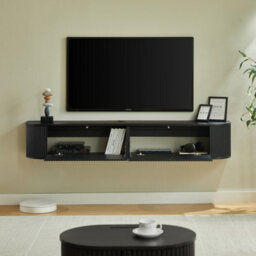 Matteo 180Cm Wall Mounted Floating Tv Cabinet With Fluted Doors - Black - thumbnail 8