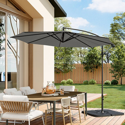 Living And Home 3M Large Rotatable Garden Sun Shade Cantilever Parasol Patio Hanging Banana Umbrella Crank Tilt With Square Base, Dark Grey - image 1