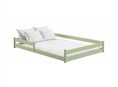 Arte Wooden Bed Fini Eu Double - Olive Pine, Safe Low Bed With Protective Rails & Slat Kit Included - image 1