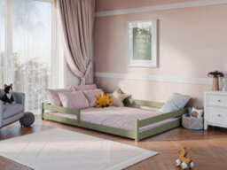 Arte Wooden Bed Fini Eu Double - Olive Pine, Safe Low Bed With Protective Rails & Slat Kit Included - thumbnail 2