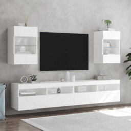 Berkfield Tv Wall Cabinets With Led Lights 2 Pcs White 40X30X60.5 Cm - thumbnail 4