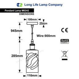 Long Life Lamps Company Vintage Smoked Grey Twisted Cylinder Glass Ceiling Pendant Lamp M0242 - thumbnail 2