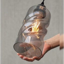 Long Life Lamps Company Vintage Smoked Grey Twisted Cylinder Glass Ceiling Pendant Lamp M0242 - thumbnail 6