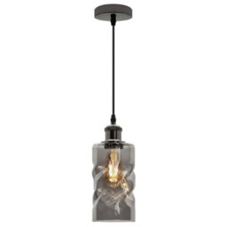 Long Life Lamps Company Vintage Smoked Grey Twisted Cylinder Glass Ceiling Pendant Lamp M0242 - thumbnail 3
