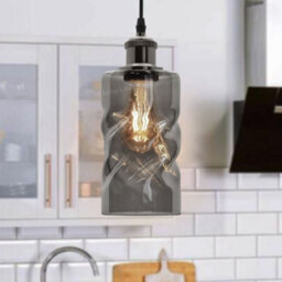Long Life Lamps Company Vintage Smoked Grey Twisted Cylinder Glass Ceiling Pendant Lamp M0242 - thumbnail 7