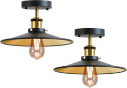 2 Pack Vintage Flush Mount Ceiling Lights With E27 Base 22Cm Black Inner Gold Lampshade For Bedroom Hallway With Bulb