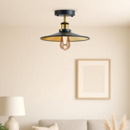 2 Pack Vintage Flush Mount Ceiling Light With E27 Base 22Cm Cone Shade Black Inner Gold For Bedroom Hallway Living Room With Bulb - thumbnail 6