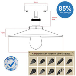 2 Pack Vintage Flush Mount Ceiling Light With E27 Base 22Cm Cone Shade Black Inner Gold For Bedroom Hallway Living Room With Bulb - thumbnail 3