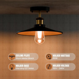 2 Pack Vintage Flush Mount Ceiling Light With E27 Base 22Cm Cone Shade Black Inner Gold For Bedroom Hallway Living Room With Bulb - thumbnail 4