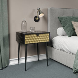 Core Products Options Jupiter Metal 1 Drawer Bedside Cabinet - Gold Effect Drawer With Black Handle And Legs 56.2 X 46 X 35.8Cm