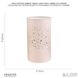 Happy Homewares Contemporary Stars Decorated Children/kids Blush Pink Cotton Bedside Table Light - thumbnail 5