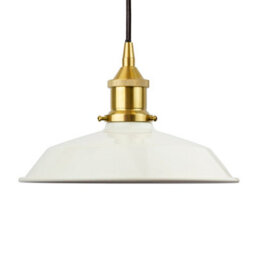 Clay White Small Trinity Metal Painted Dome Pendant Light With Polished Brass Lamp Holder And Black Round Cable - Se Home - thumbnail 1