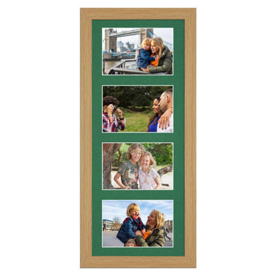 AK Frames 50X20Cm Light Oak Modern Multi Photo Frame With Emerald Mount - Holds 4 Apertures (4X) 6X4 Photos - image 1
