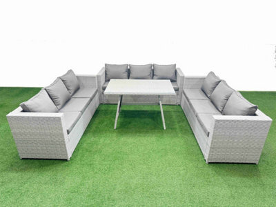 Fimous 9 Seat Outdoor Patio Pe Rattan Garden Furniture With Cushions 3 Seater Sofa Light Grey - image 1