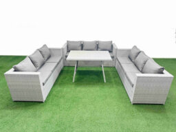 Fimous 9 Seat Outdoor Patio Pe Rattan Garden Furniture With Cushions 3 Seater Sofa Light Grey - thumbnail 2